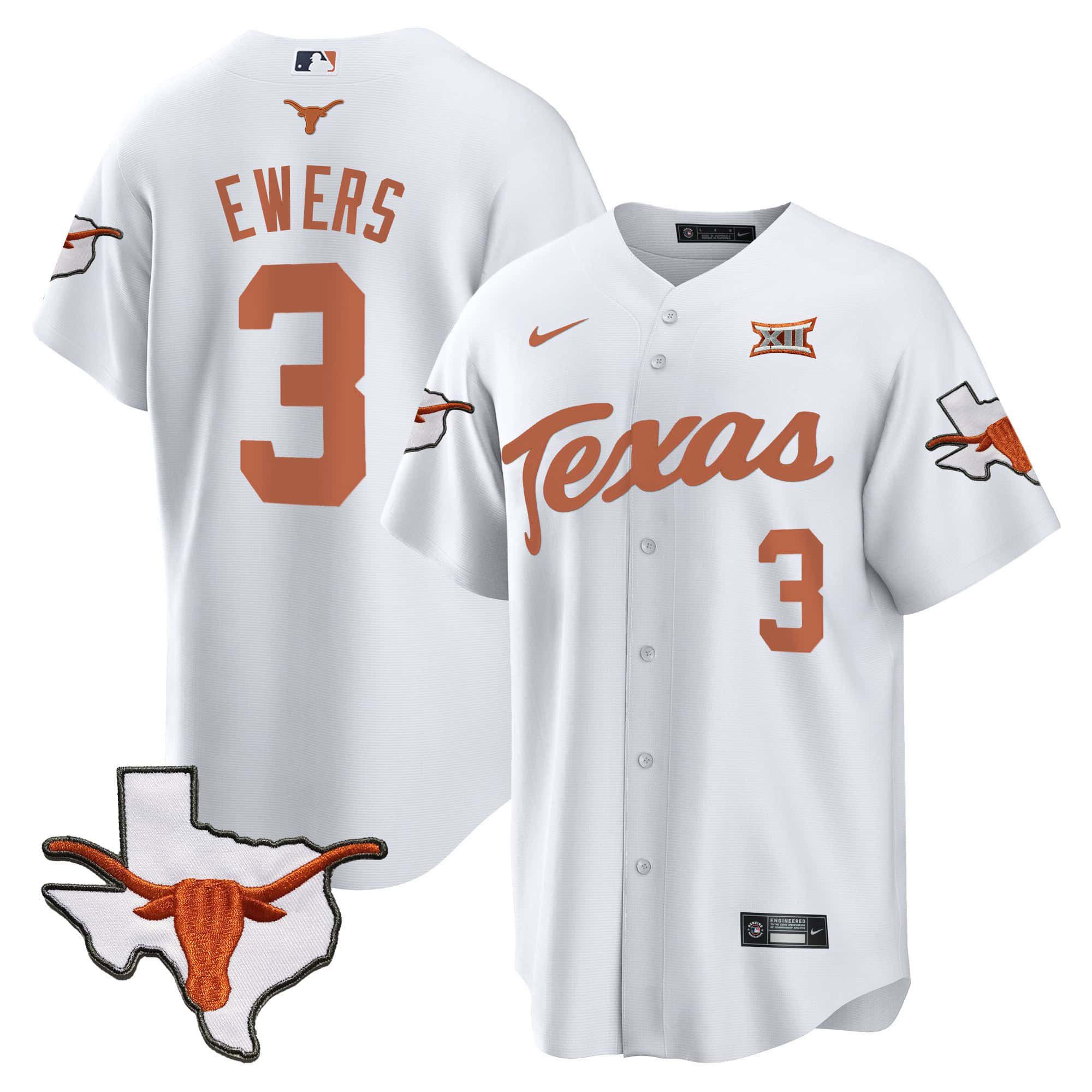 Men Texas Longhorns #3 Ewers White 2024 Baseball NCAA Jersey->indianapolis colts->NFL Jersey